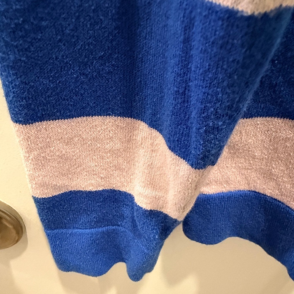 J.Crew Teddy Sweater Small Blue Pink Striped Crewneck 100% Cotton Lightweight - Picture 2 of 9